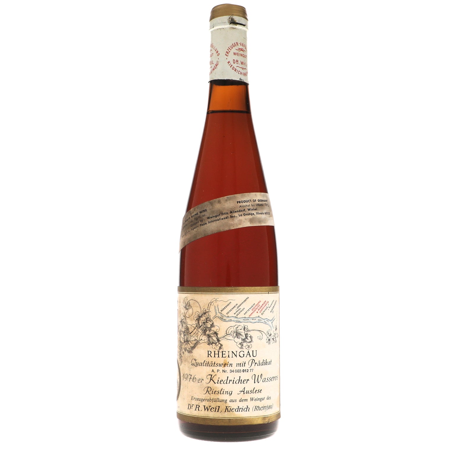 1976 Weingut Robert Weil, Kiedricher Wasseros Riesling Auslese, Rheingau